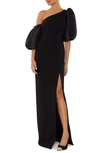 Likely Natasha One-shoulder Puff Sleeve Gown In Black
