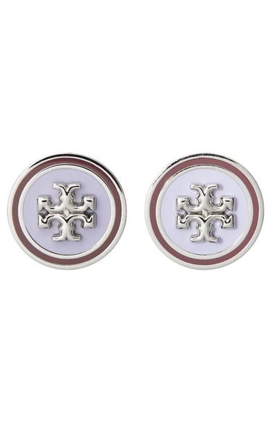 Tory Burch Kira Enamel Circle-stud Earring In Tory Silver/ Truffle/ Lavender