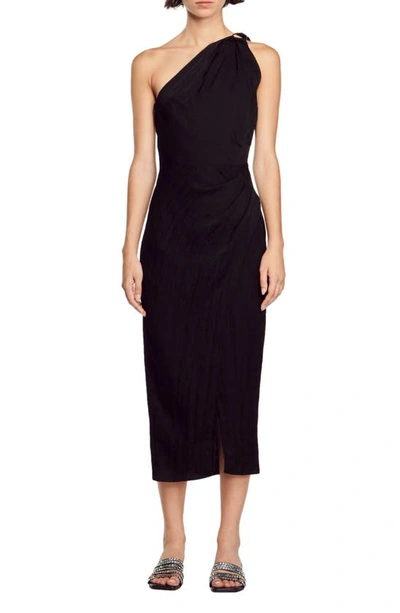 Sandro One-shoulder Cut-out Midi Dress In Black