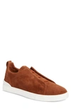 Zegna Triple Stitch Leather Low-top Sneakers In Brown