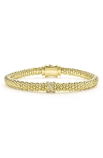 Lagos 18k Yellow Gold Embrace Diamond X Caviar Bead Bracelet In Gold Metallic