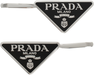 Prada Set Of 2 Logo Hair Clips In Black
