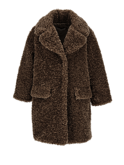 Monnalisa Kids'   Plush Coat In Dark Brown