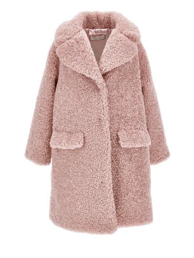 Monnalisa Plush Coat In Dusty Pink Rose