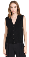Vince Shrunken Wool Knit Button-front Sweater Vest In Black