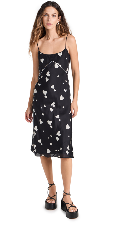 Marni Heart-print Midi Silk Dress In Black