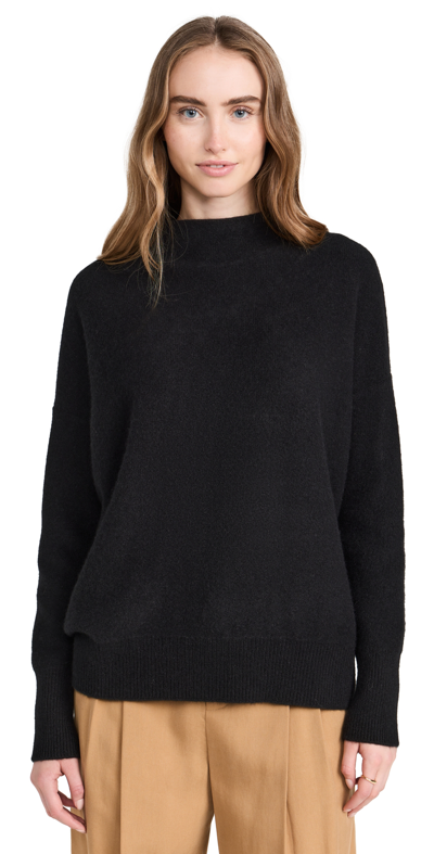 VINCE BOILED FUNNEL NECK PULLOVER BLACK