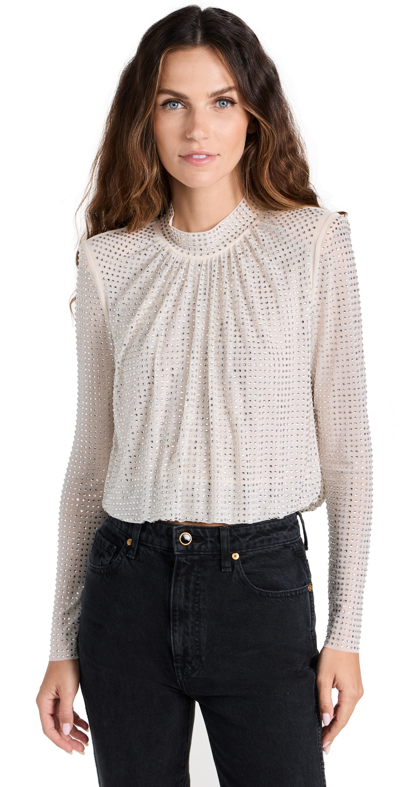 Self-portrait Rhinestone-embellished Cropped Top In Nude & Neutrals