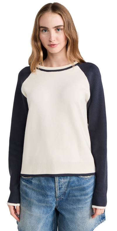 Monrow Supersoft Color Block Sweater In Ivory/blue Black