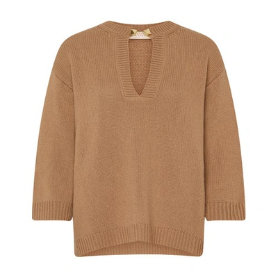 Valentino Jewel Neck Sweater In Brown