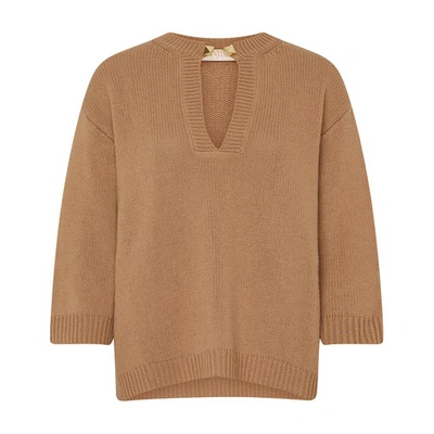 Valentino Jewel Neck Sweater In Cammello