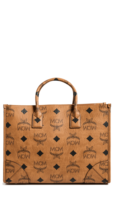 Mcm Large Munchen Leather Tote Bag In Brown