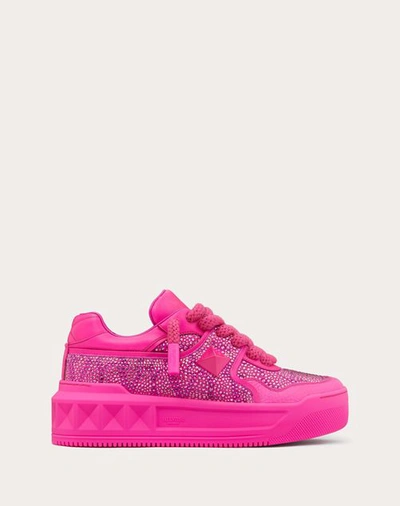 Valentino Garavani One Stud Xl Trainer In Nappa Leather With Toile Iconographe Crystals Woman Pink P In Pink Pp