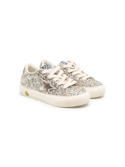 Golden Goose Kids' Platinum-tone May Leather Sneakers In Silver