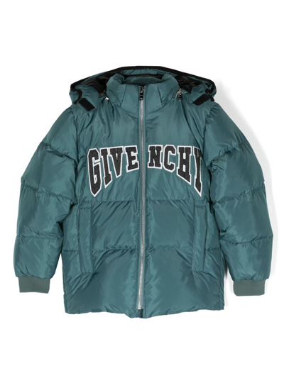 Givenchy Kids' Logo-patch Puffer Jacket In Green