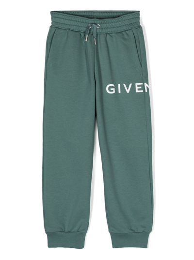 Givenchy Kids' Logo-print Fleece Track Trousers In Green