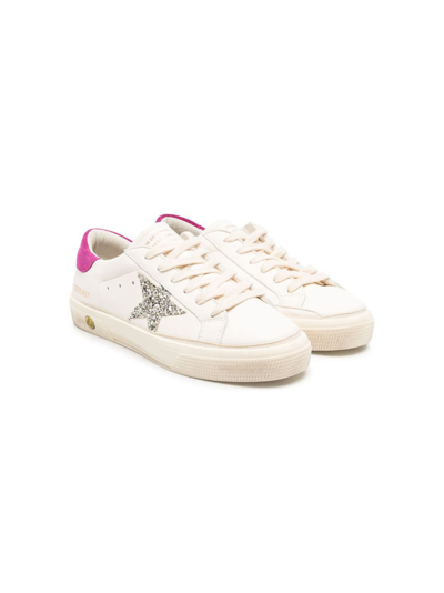 Golden Goose Kids' Leather May School Sneakers In White