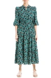 Max Studio Crepe 3/4 Sleeve Button Front Maxi Dress In Black/ Green Paisley Flourish