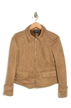 T Tahari Faux Suede Crop Zip Jacket In Cool Camel
