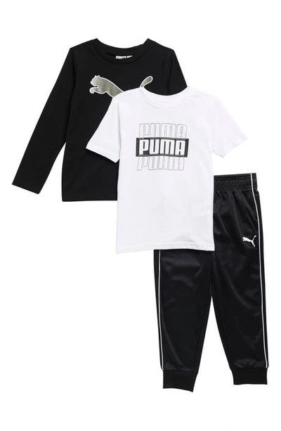 Puma Kids' Short Sleeve T-shirt, Long Sleeve T-shirt & Joggers In Black