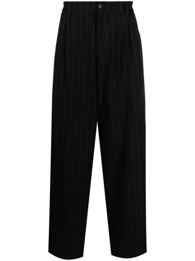Family First Pleated Pinstripe Drop-crotch Trousers In Black