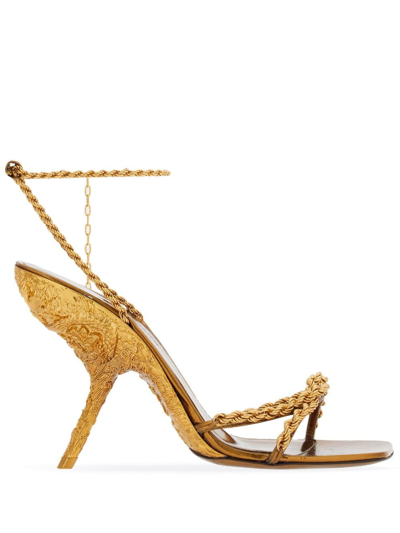 Ferragamo Bejeweled Sandal In Gold
