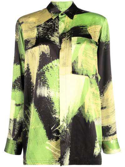 Y-3 Graphic-print Long-sleeve Shirt In Black,green