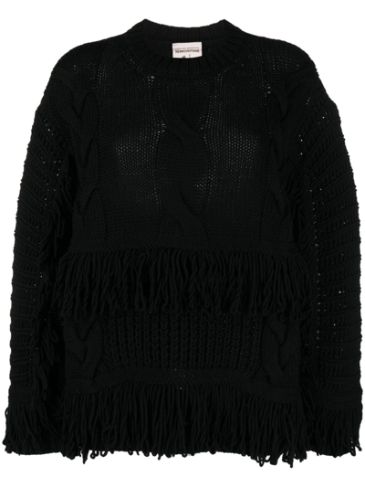 Semicouture Fringed Cable-knit Jumper In Black