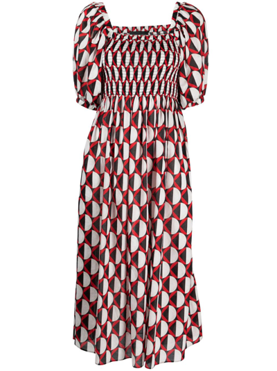 Cynthia Rowley Women's Printed Smocked Cotton Voile Midi-dress In Red