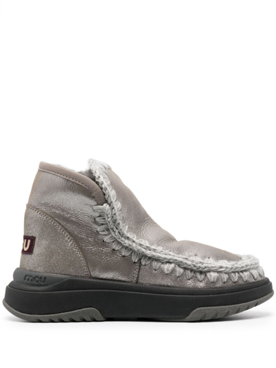 Mou Crochet Stitch-trim Sneaker Boots In Grey
