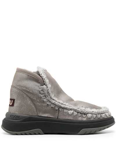 Mou Crochet Stitch-trim Sneaker Boots In Grigio Argento