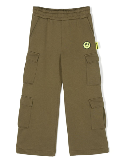 Barrow Kids' Smiley-face Cotton Cargo Trousers In Green