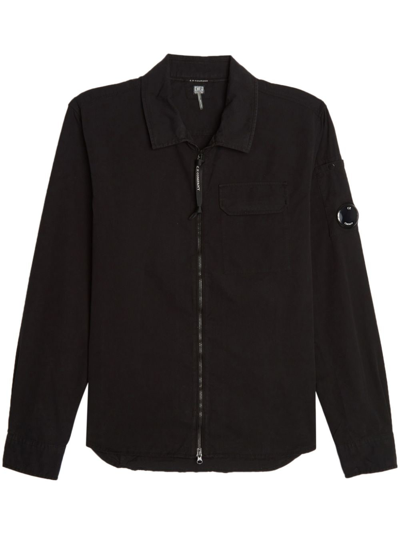 C.p. Company Lens-detail Zip-up Shirt Jacket In Black