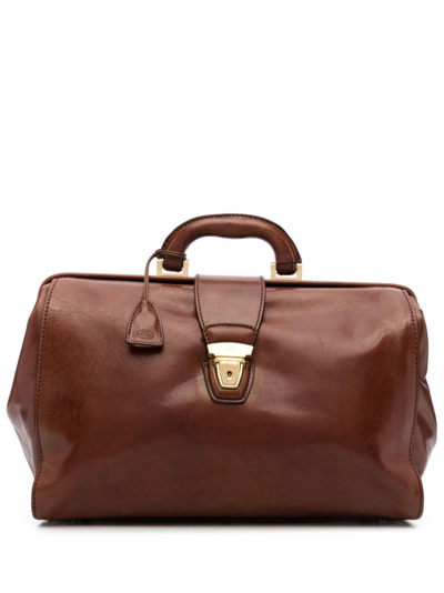 The Bridge Push-lock Leather Tote Bag In Brown
