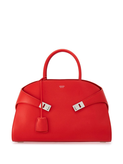 Ferragamo Hug Leather Tote Bag In Red