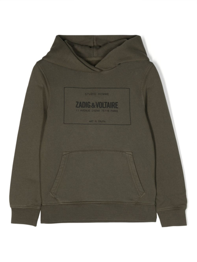 Zadig & Voltaire Kids' Logo-embossed Cotton Hoodie In Green