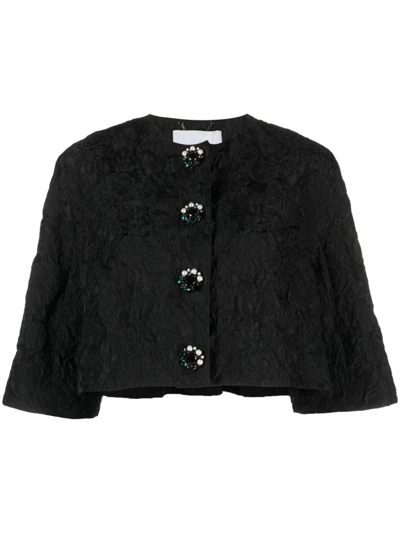 Erdem Crystal-embellished Textured Cropped Jacket In Black