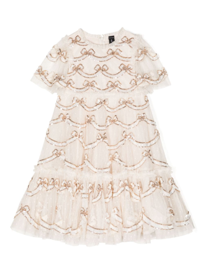 Needle & Thread Kids' Bow-detail Sequin Dress In White
