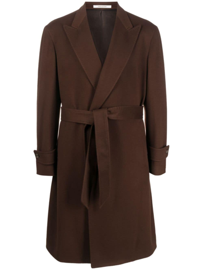 Tagliatore Tied-waist Notched-lapel Coat In Brown