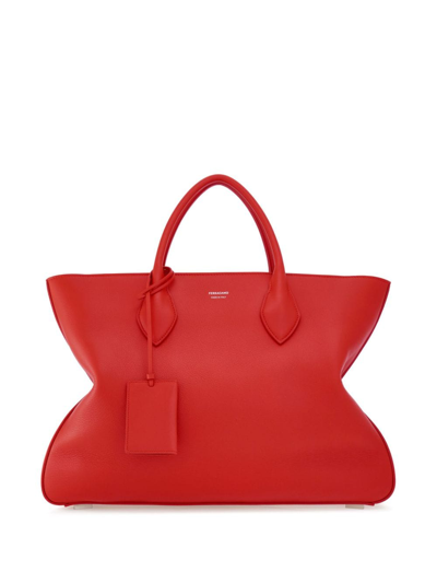 Ferragamo Logo-stamp Leather Tote Bag In Red
