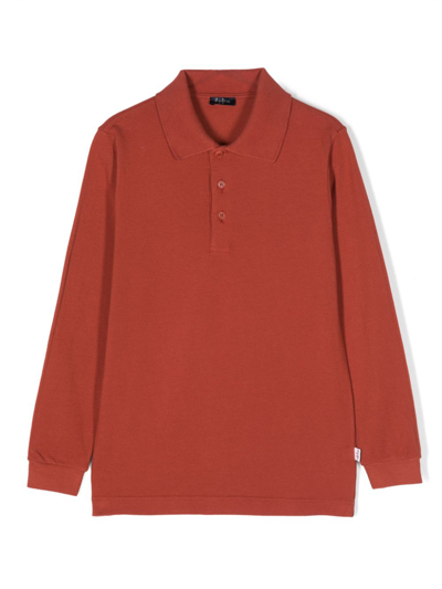 Il Gufo Kids' Long-sleeved Cotton Polo Top In Orange