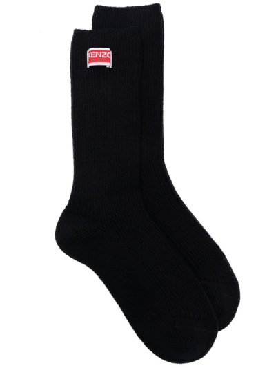 Kenzo Logo-patch Ankle Socks In Black