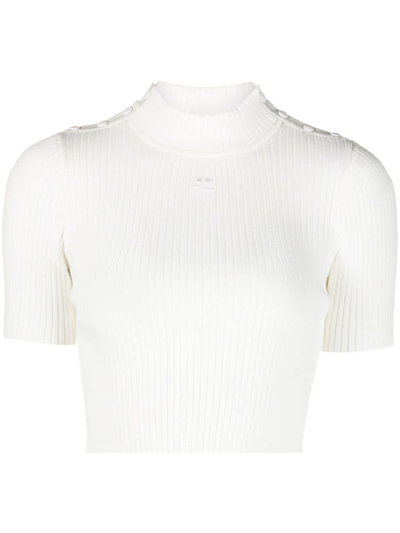 COURRÈGES LOGO-EMBROIDERED RIBBED CROP TOP