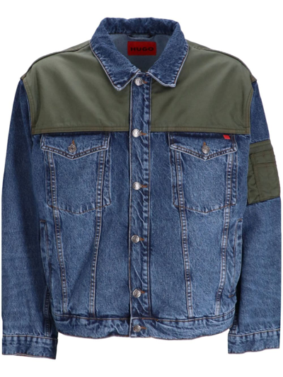 Hugo Boss Hybrid Relaxed-fit Jacket In Blue Rigid Denim In Dark Blue
