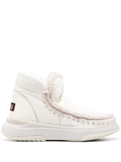 Mou Crochet Stitch-trim Sneaker Boots In White