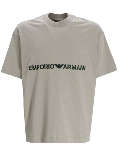Emporio Armani Logo-print Cotton T-shirt In Green