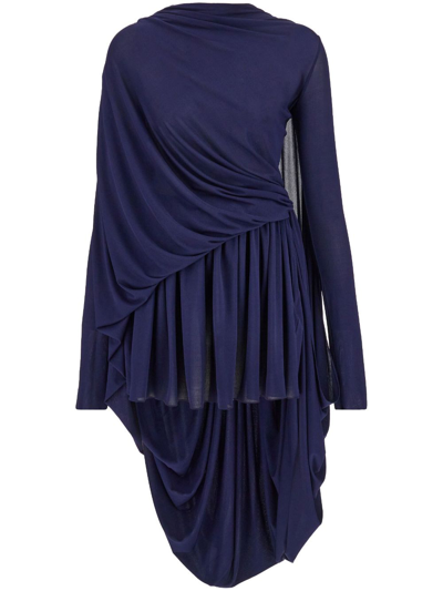 Ferragamo Woman Asymmetric Drape Dress In Blue