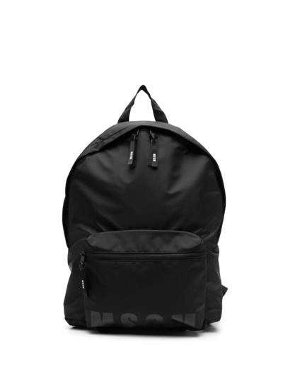 Msgm Logo-print Tonal Backpack In Black
