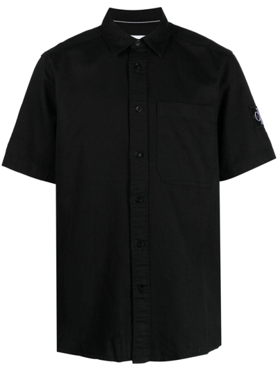 Calvin Klein Jeans Est.1978 Logo-patch Cotton-blend Shirt In Black