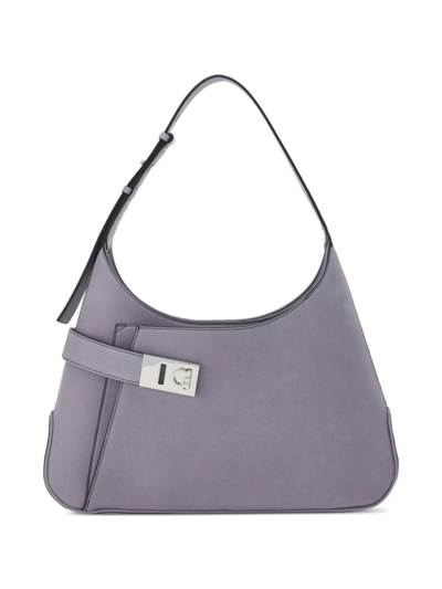 Ferragamo Arch Large Leather Shoulder Bag In Fog Gray/silver